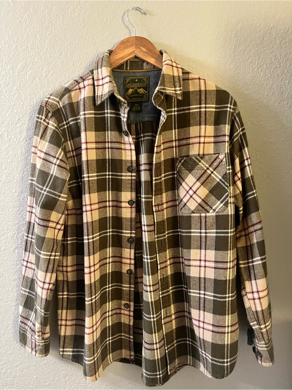Men's Olive & Cream Plaid Flannel Shirt